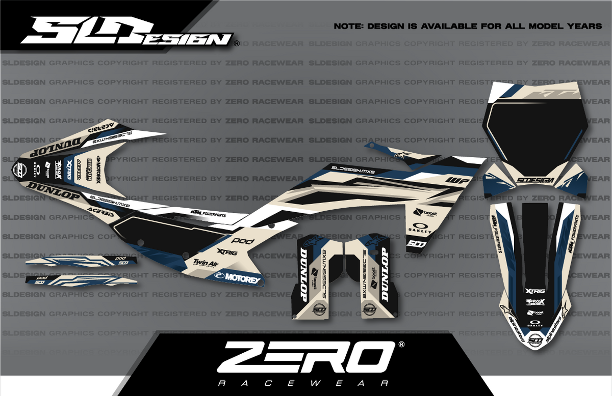 KTM SX/SX-F Graphics Kit #10 – White/Tan/Navy by SLDesigns
