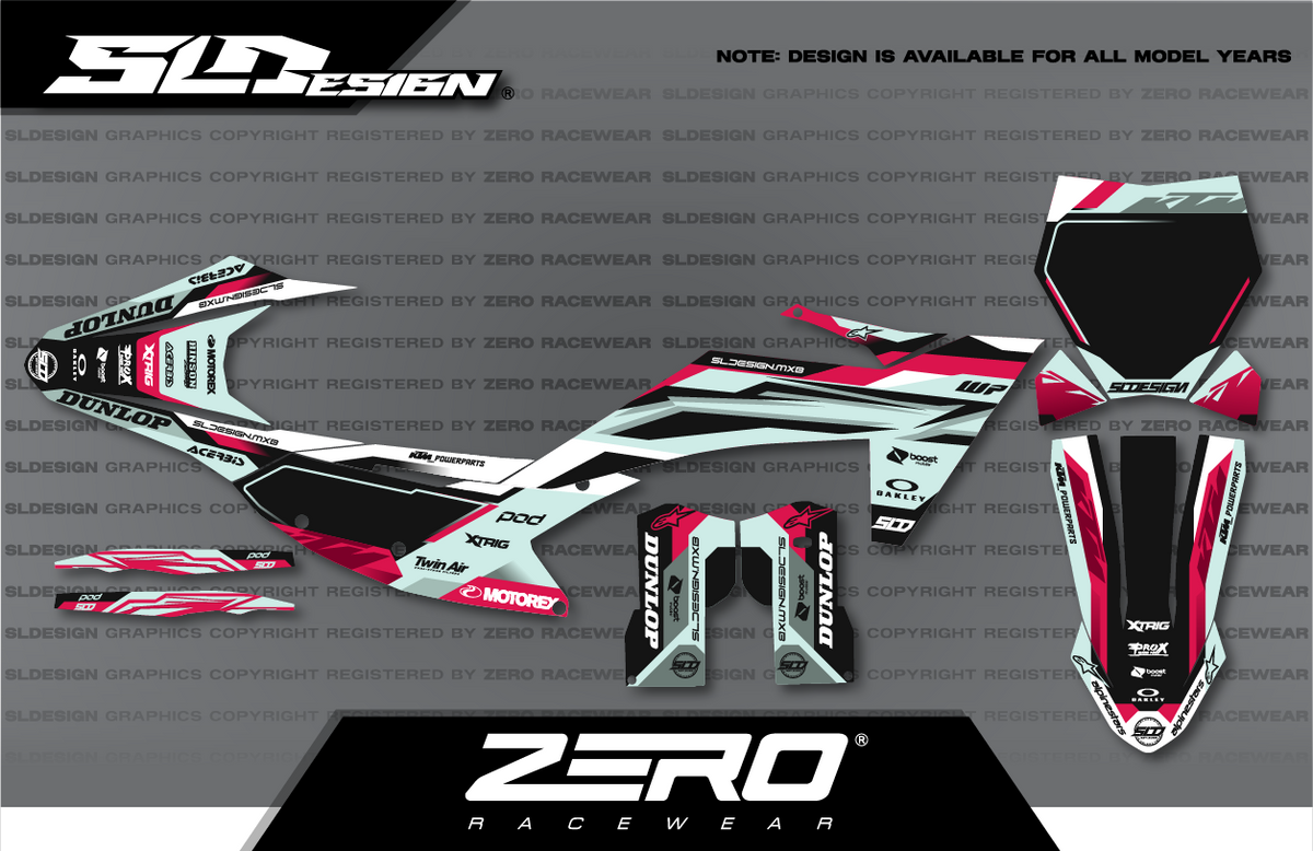 KTM SX/SX-F Graphics Kit #11 – White/Pink/Navy by SLDesigns