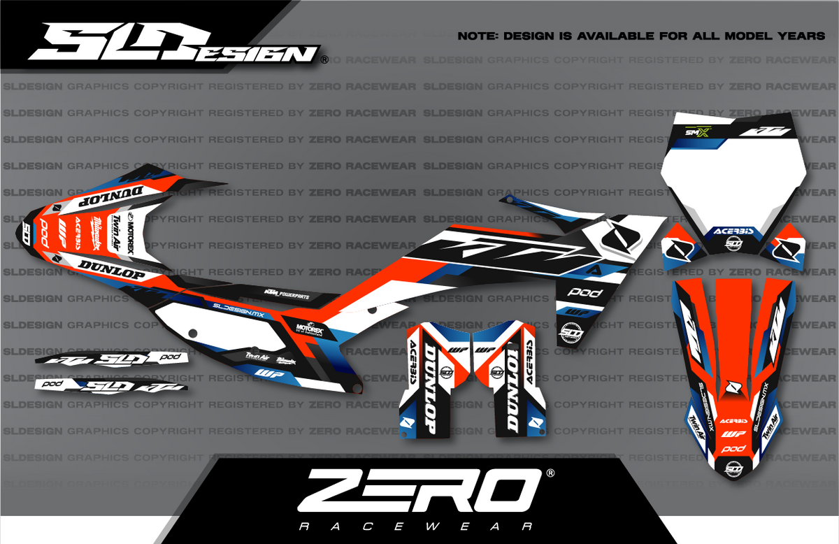 KTM SX/SX-F Graphics Kit #14 – Orange/Black/Blue by SLDesigns