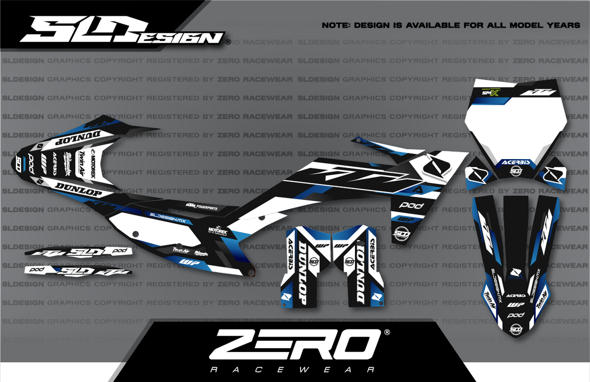 KTM SX/SX-F Graphics Kit #15 – White/Navy/Black by SLDesigns