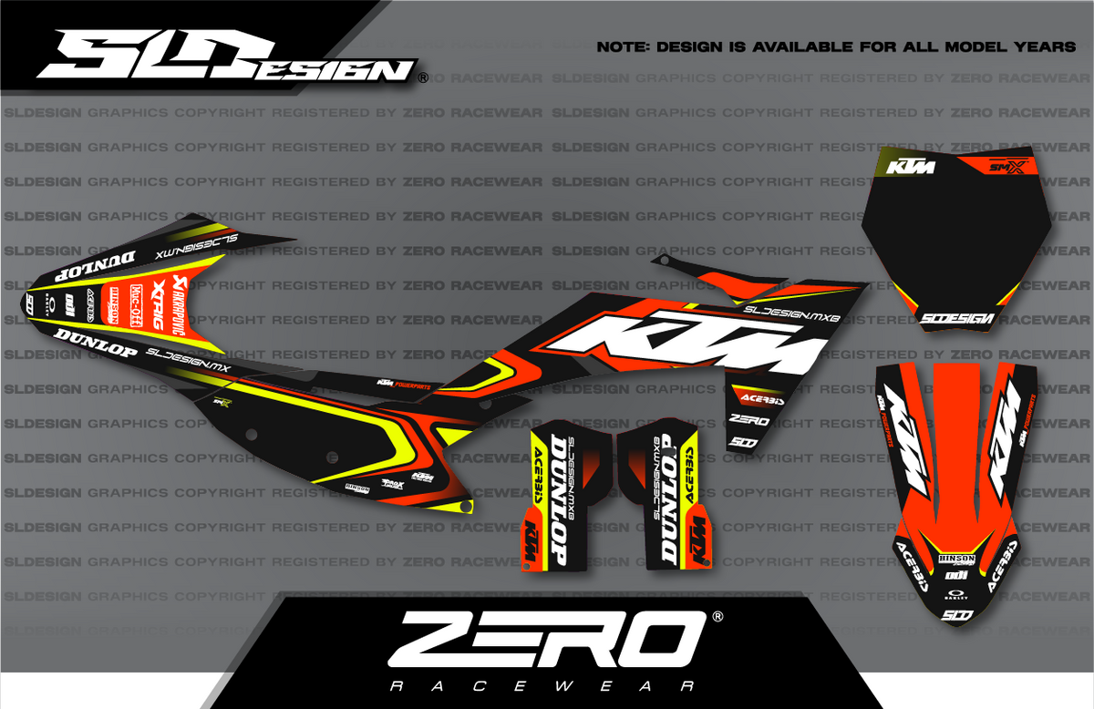 KTM SX/SX-F Graphics Kit #1 – Black/Orange/Yellow by SLDesigns