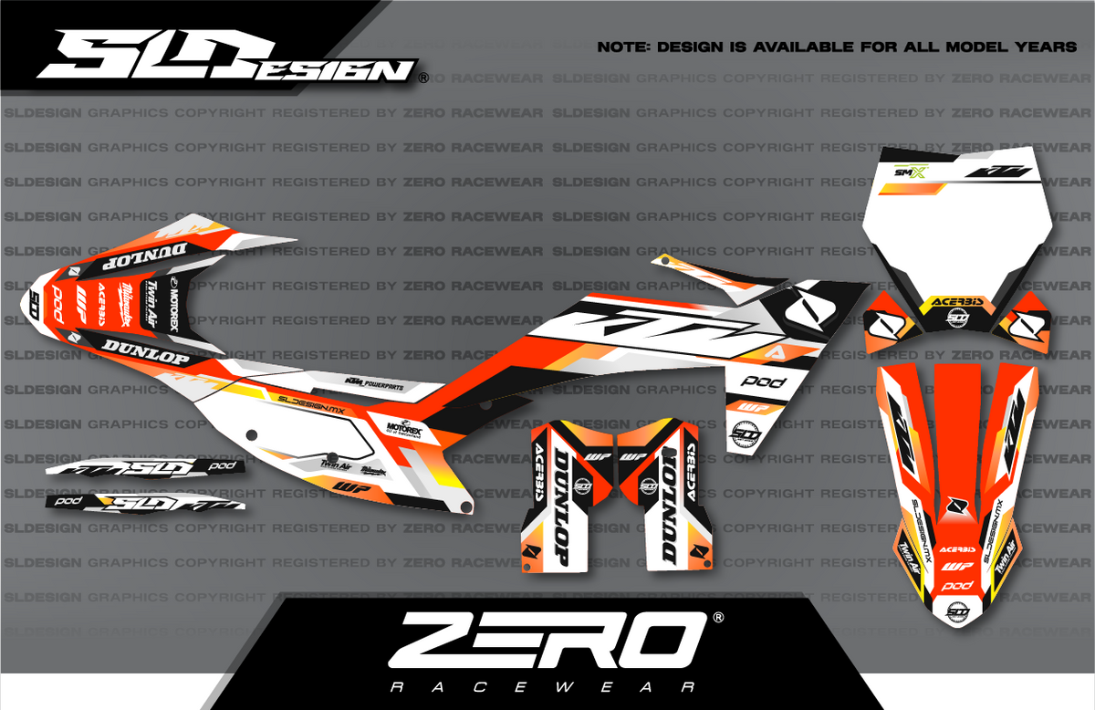 KTM SX/SX-F Graphics Kit #19 – Orange/White/Black by SLDesigns