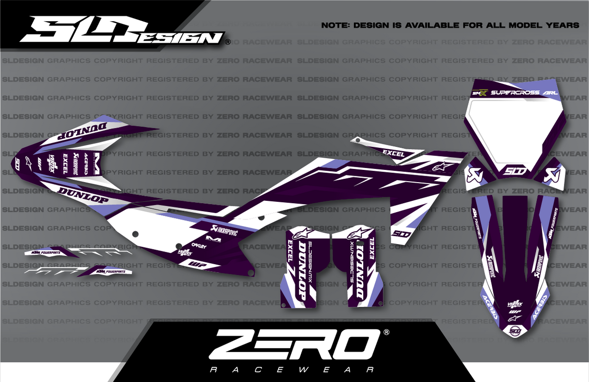 KTM SX/SX-F Graphics Kit #22 – Purple/Black/White by SLDesigns