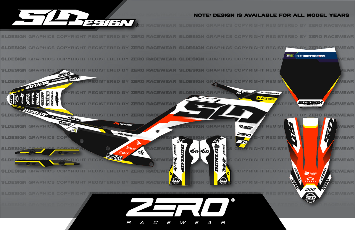 KTM SX/SX-F Graphics Kit #8 – Black/White/Yellow by SLDesigns