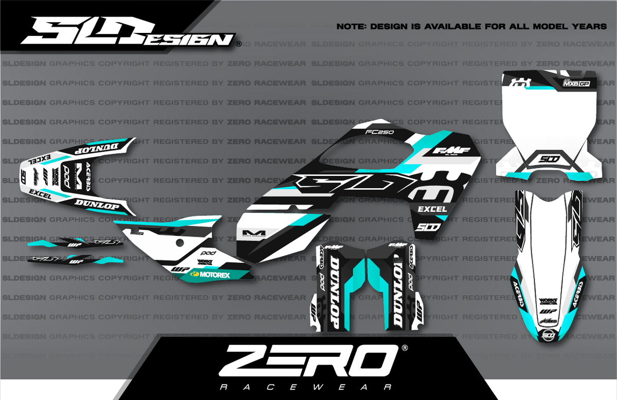 Husqvarna TC/FC Graphics Kit #25 – White/Teal/Black by SLDesigns