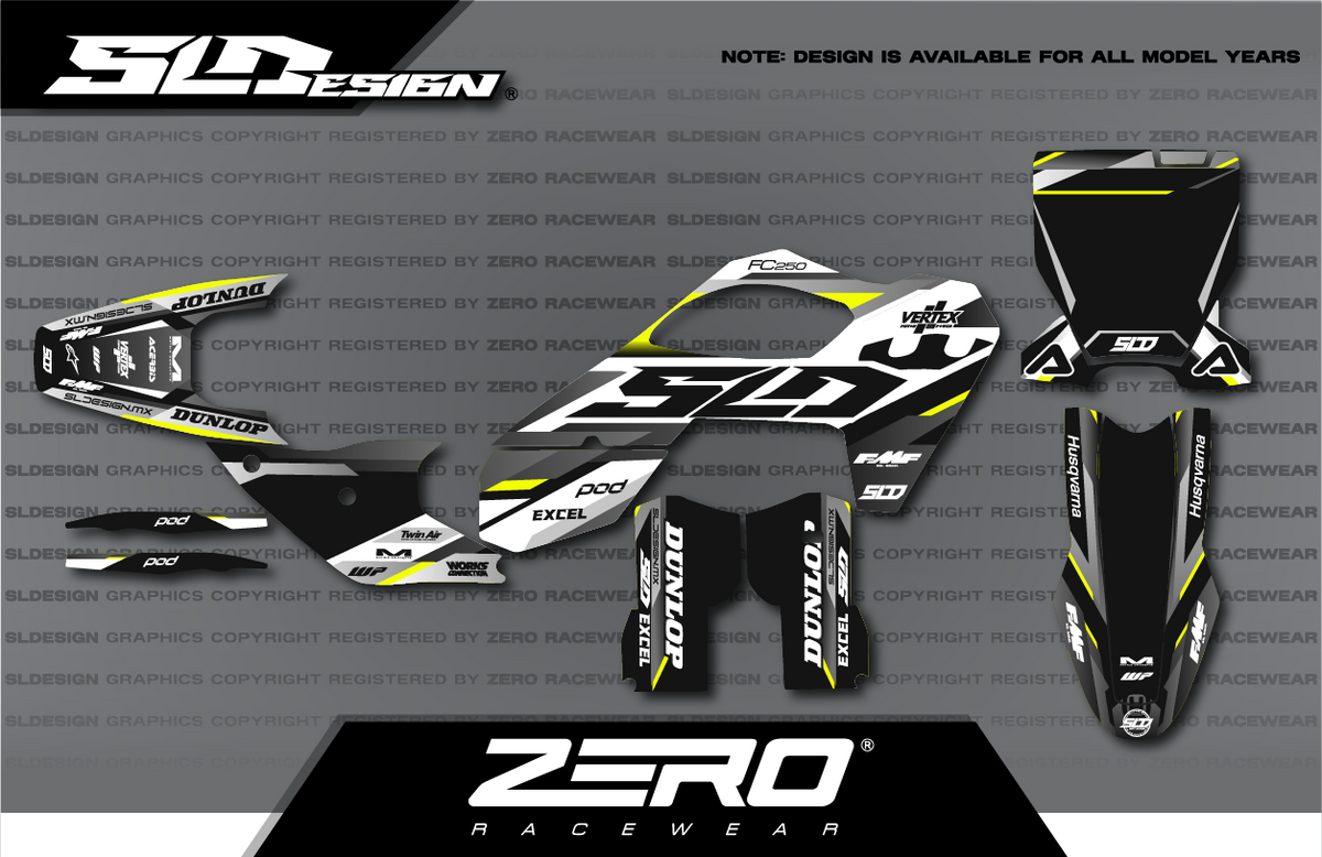 Husqvarna TC/FC Graphics Kit #26 – Black/White/Yellow by SLDesigns
