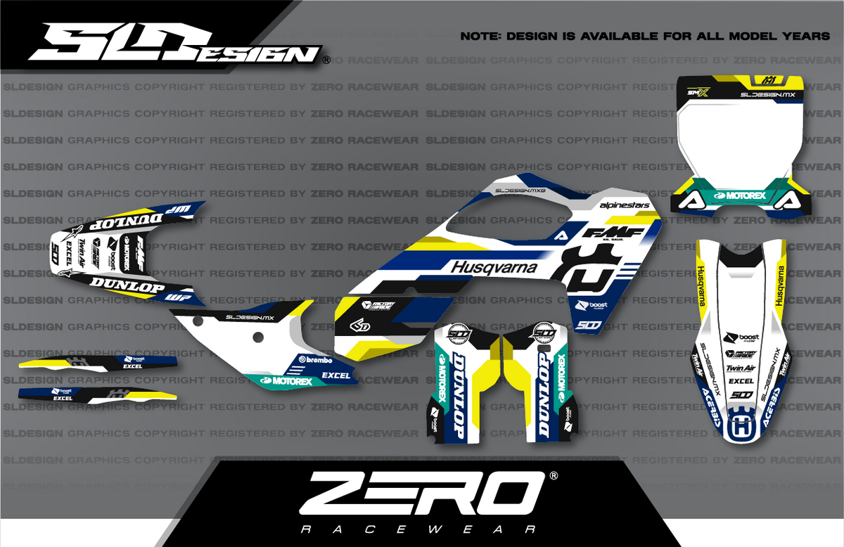 Husqvarna TC/FC Graphics Kit #11 – Blue/Yellow/White by SLDesigns