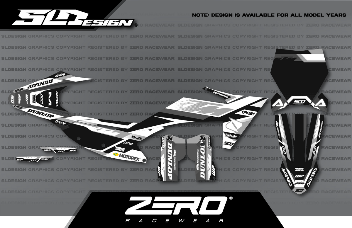 KTM SX/SX-F Graphics Kit #34 – Black/White/Gray by SLDesigns