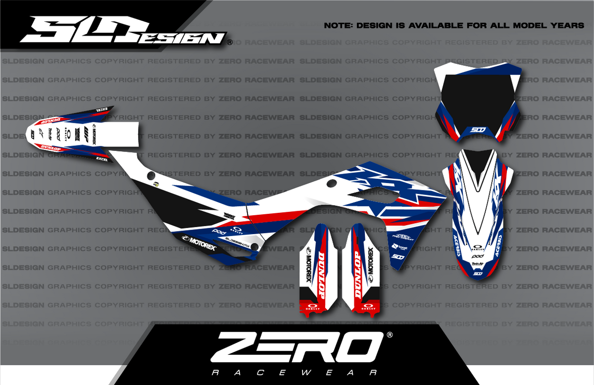 Kawasaki KX Graphics Kit #17 – Red/White/Blue by SLDesigns