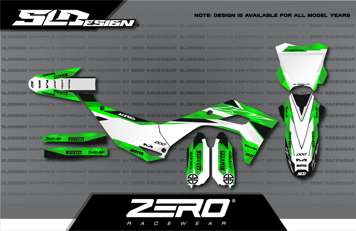 Kawasaki KX Graphics Kit #12 – Green/White/Black by SLDesigns