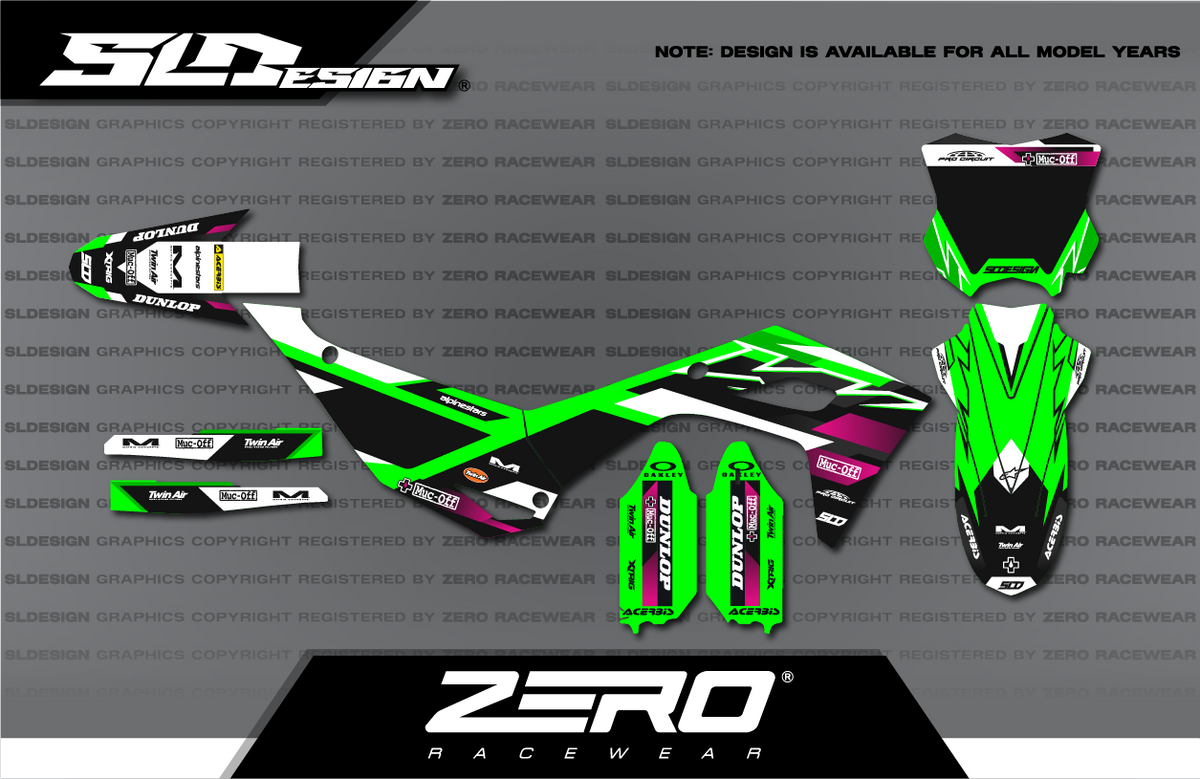 Kawasaki KX Graphics Kit #11 – Green/White/Purple by SLDesigns