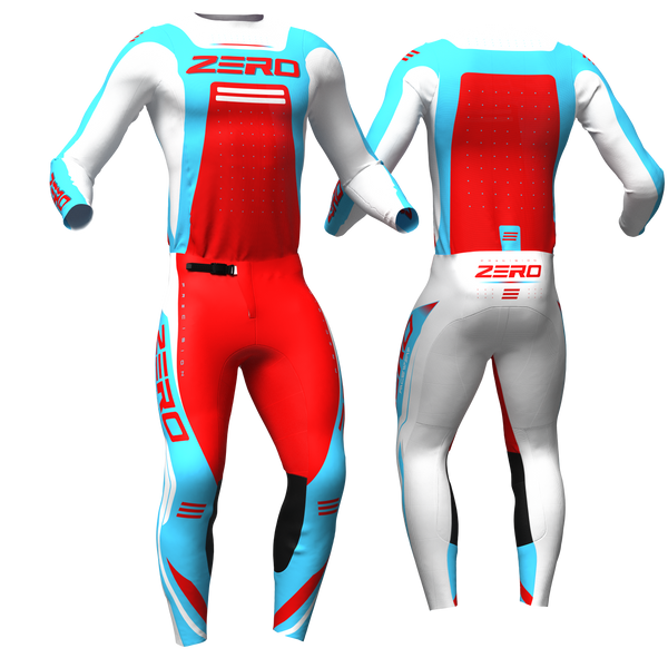 Precision – White Teal Red custom motocross jersey and pants by Zero Racewear