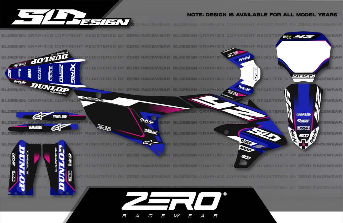 Yamaha YZ Graphics Kit #18 – Black/Blue/Pink by SLDesigns