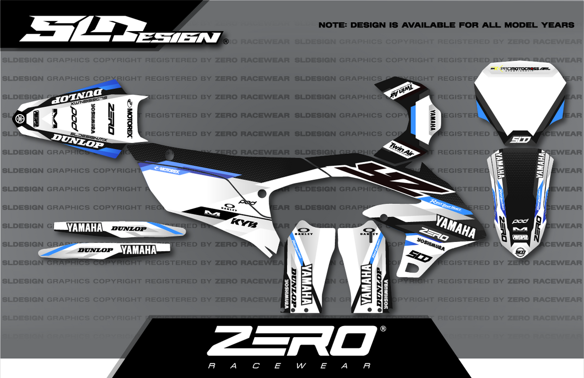 Yamaha YZ Graphics Kit #22 – White/Black/Blue by SLDesigns