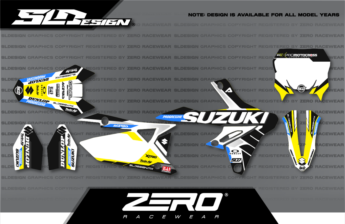 Suzuki RM/RM-Z Graphics Kit #1 – Yellow/White/Blue by SLDesigns