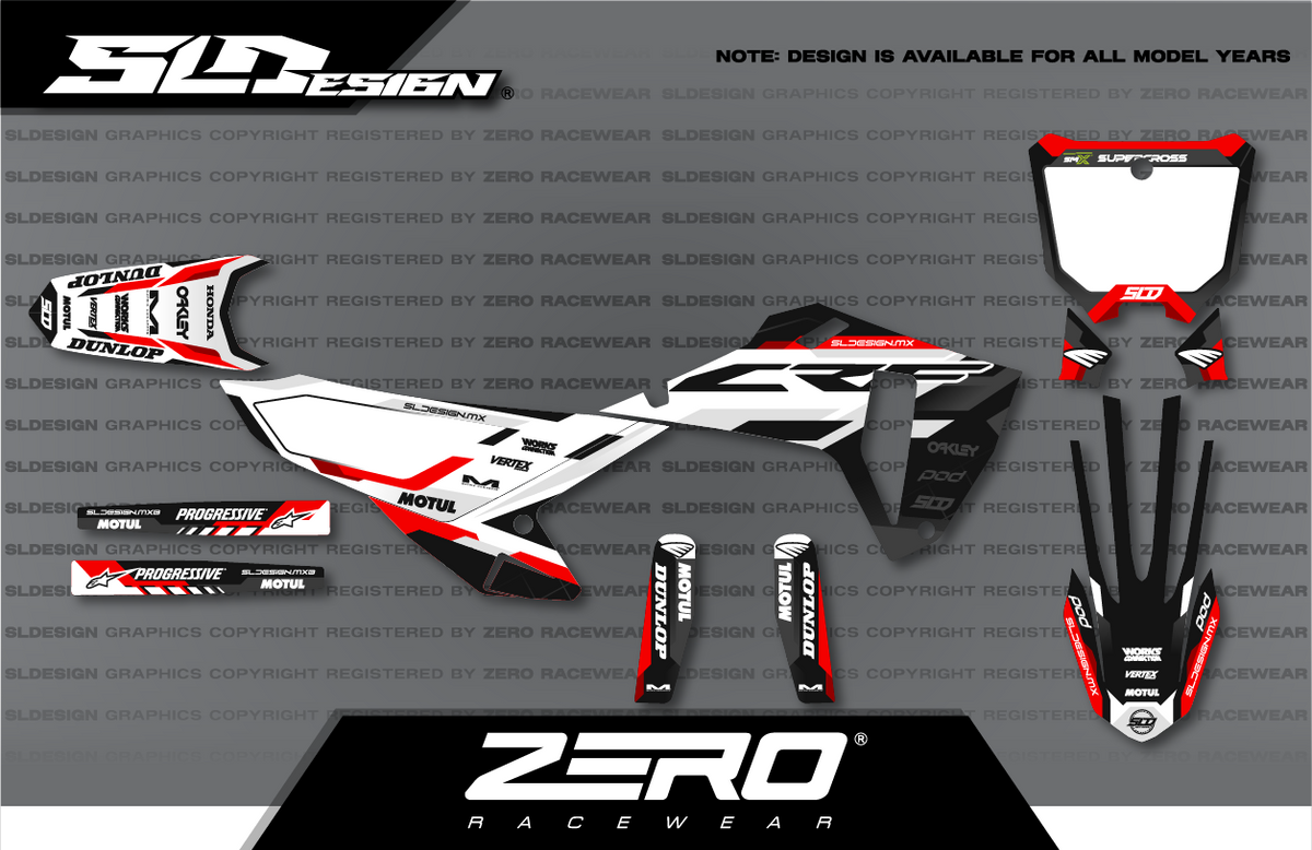 Honda CRF Graphics Kit #12 – White/Black/Red by SLDesigns
