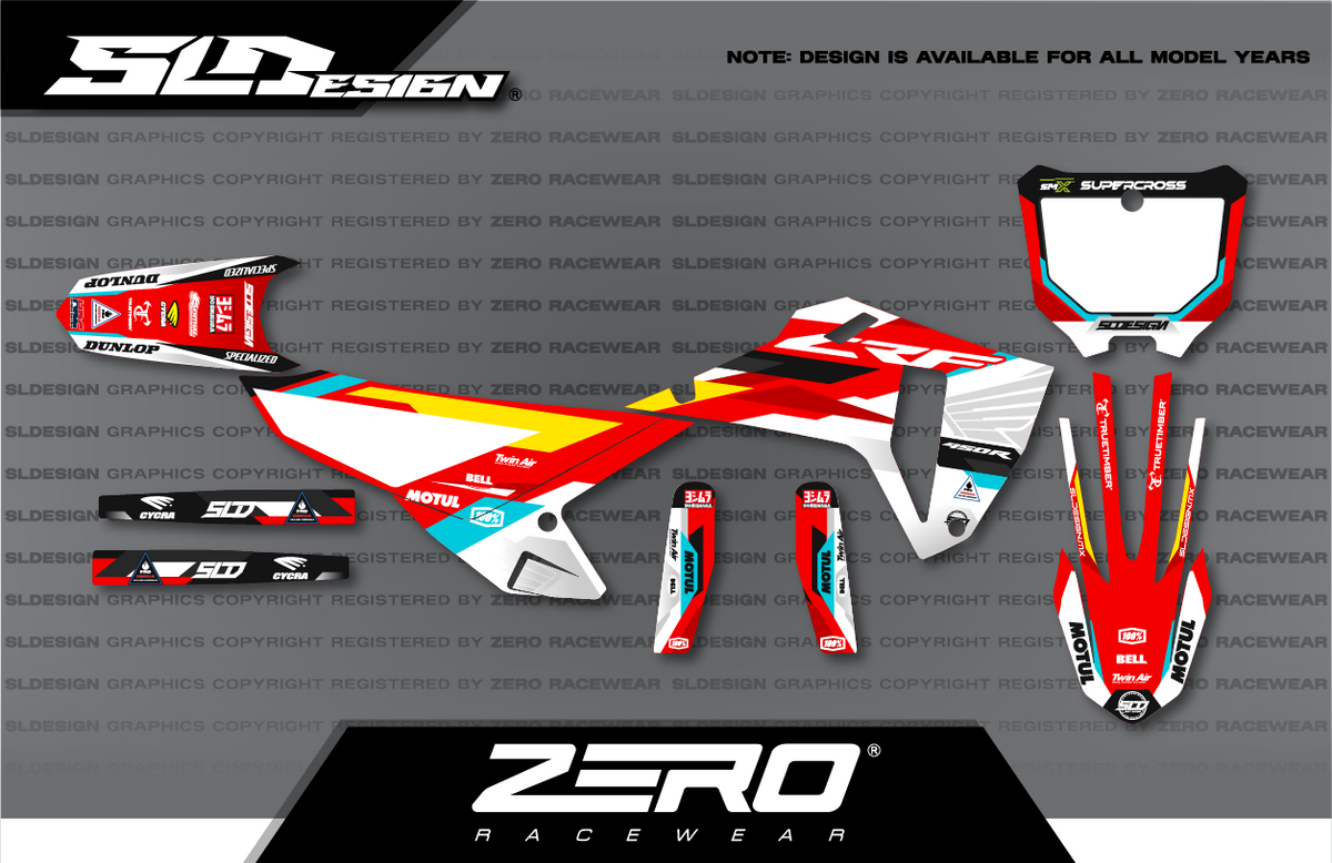 Honda CRF Graphics Kit #15 – Red/White/Yellow by SLDesigns