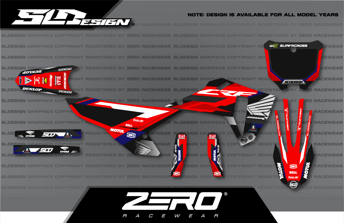 Honda CRF Graphics Kit #16 – Red/Black/White by SLDesigns
