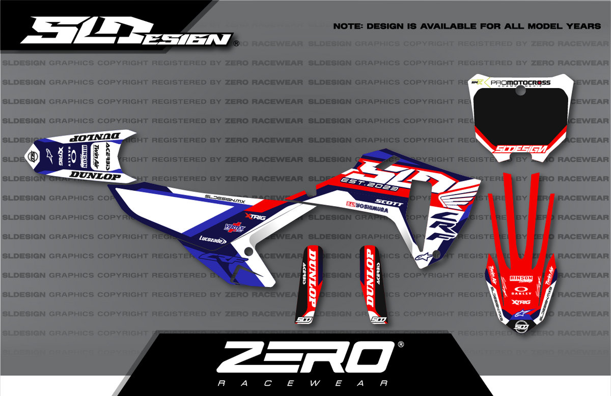 Honda CRF Graphics Kit #6 – Blue/White/Red by SLDesigns