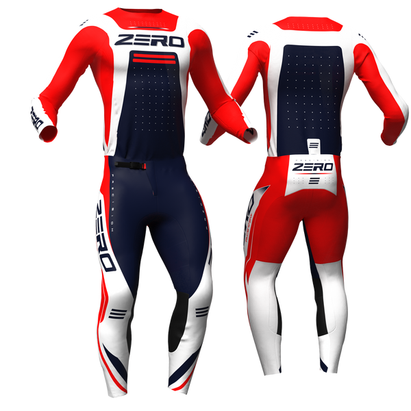 Precision – Red White Navy custom motocross jersey and pants by Zero Racewear