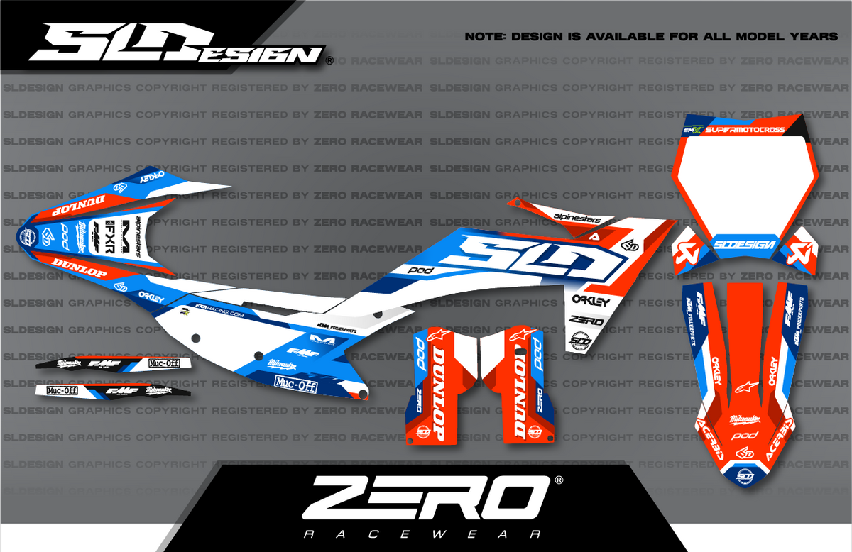 KTM SX/SX-F Graphics Kit #12 – Blue/White/Orange by SLDesigns