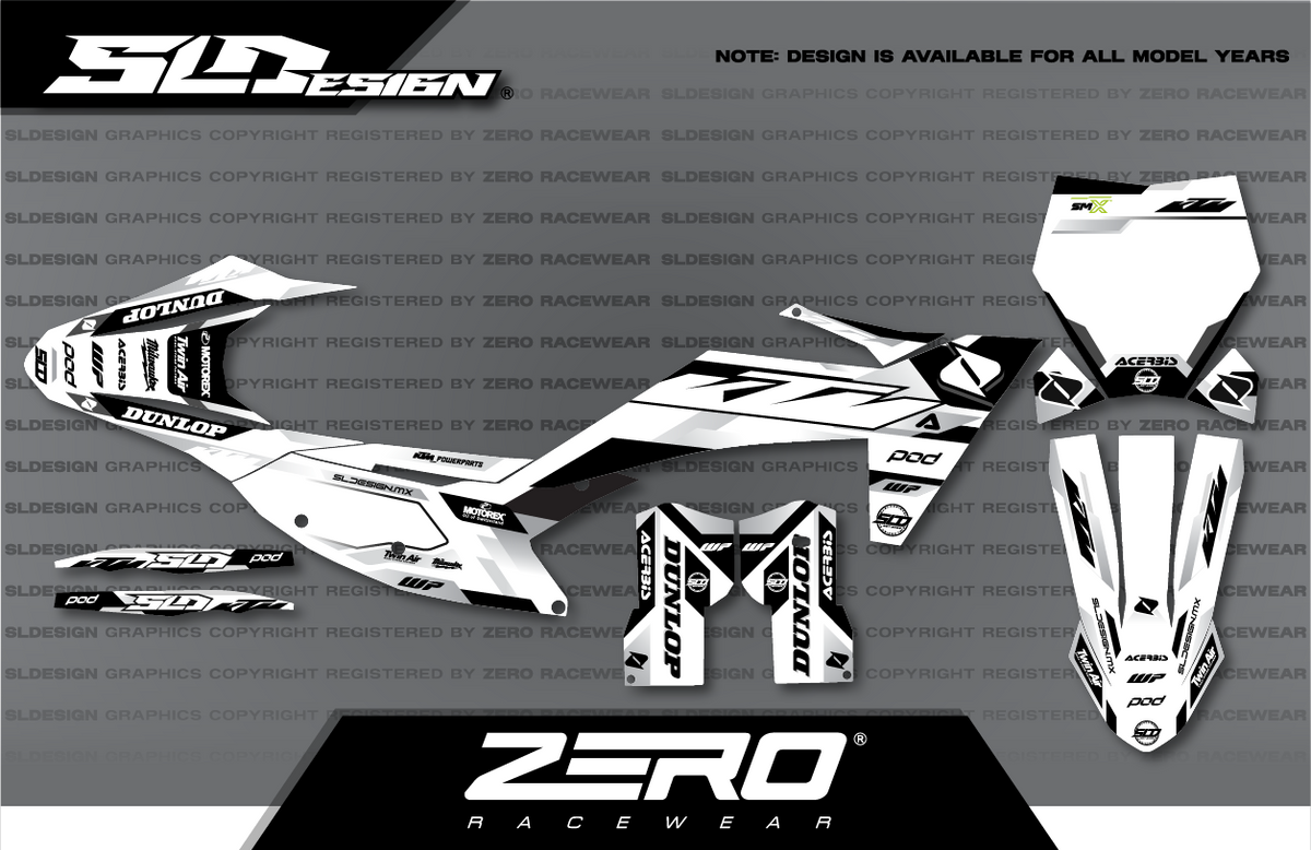KTM SX/SX-F Graphics Kit #16 – White/Black/Gray by SLDesigns
