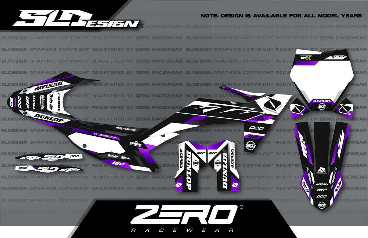 KTM SX/SX-F Graphics Kit #17 – White/Purple/Black by SLDesigns