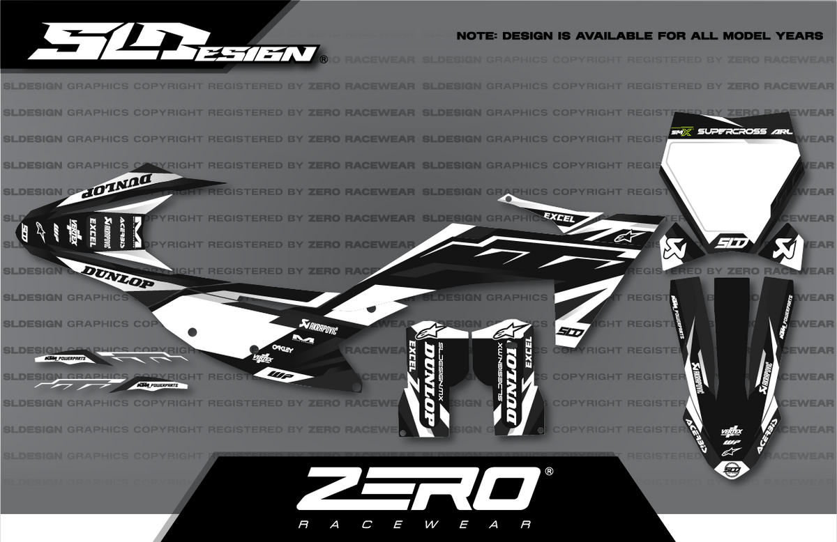 KTM SX/SX-F Graphics Kit #21 – Black/White/Gray by SLDesigns