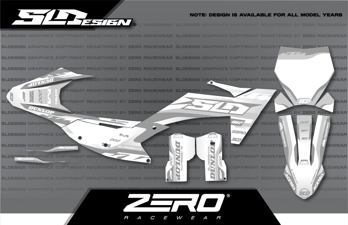 KTM SX/SX-F Graphics Kit #26 – White/Gray by SLDesigns