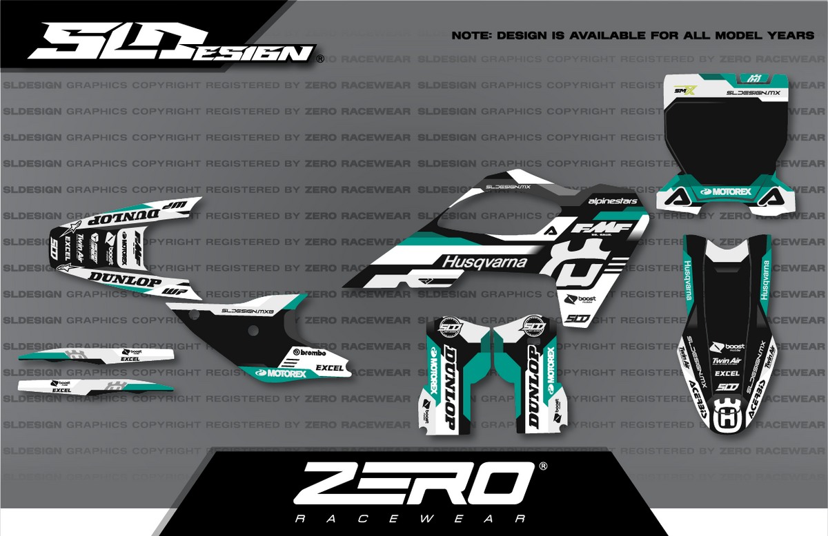Husqvarna TC/FC Graphics Kit #10 – Black/White/Teal by SLDesigns
