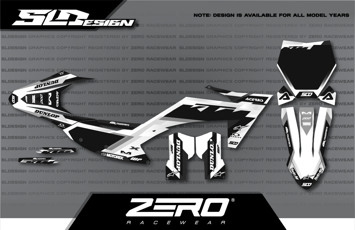 KTM SX/SX-F Graphics Kit #30 – Black/White/Gray by SLDesigns