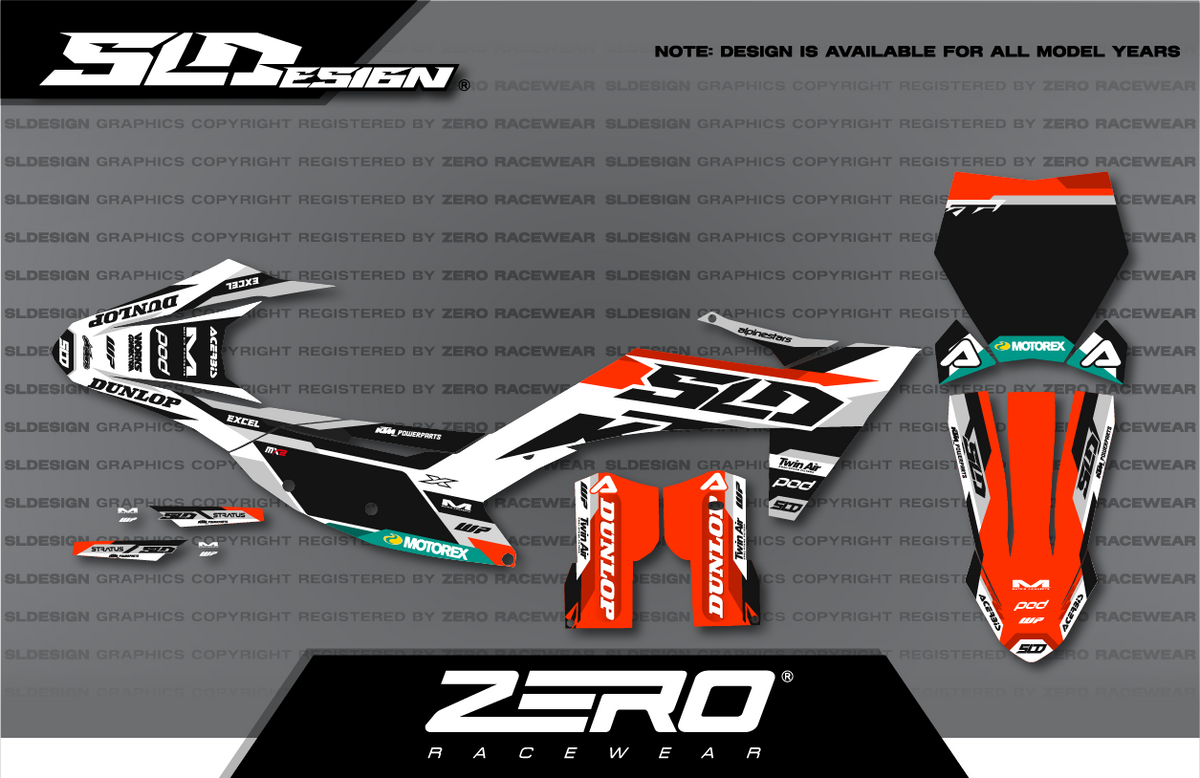 KTM SX/SX-F Graphics Kit #36 – White/Black/Orange by SLDesigns