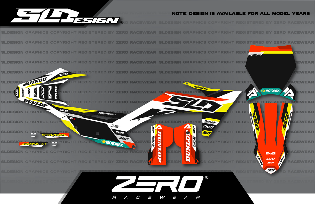 KTM SX/SX-F Graphics Kit #37 – White/Black/Yellow by SLDesigns