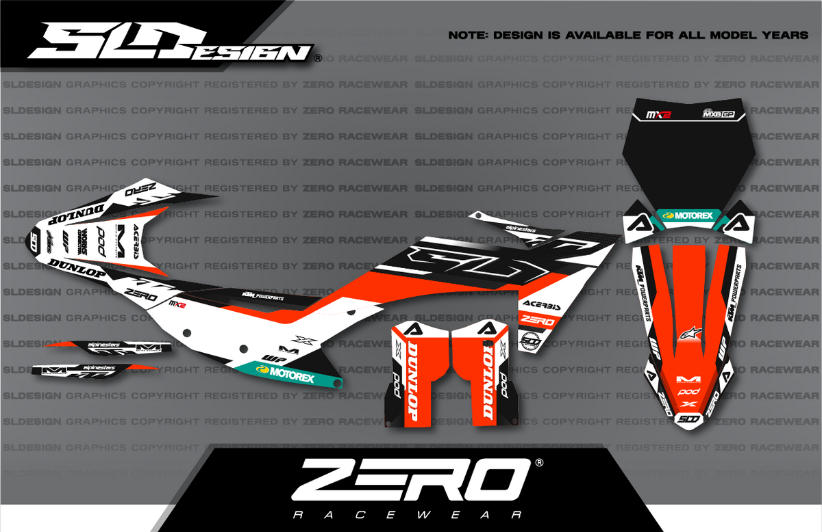 KTM SX/SX-F Graphics Kit #38 – Orange/White/Black by SLDesigns