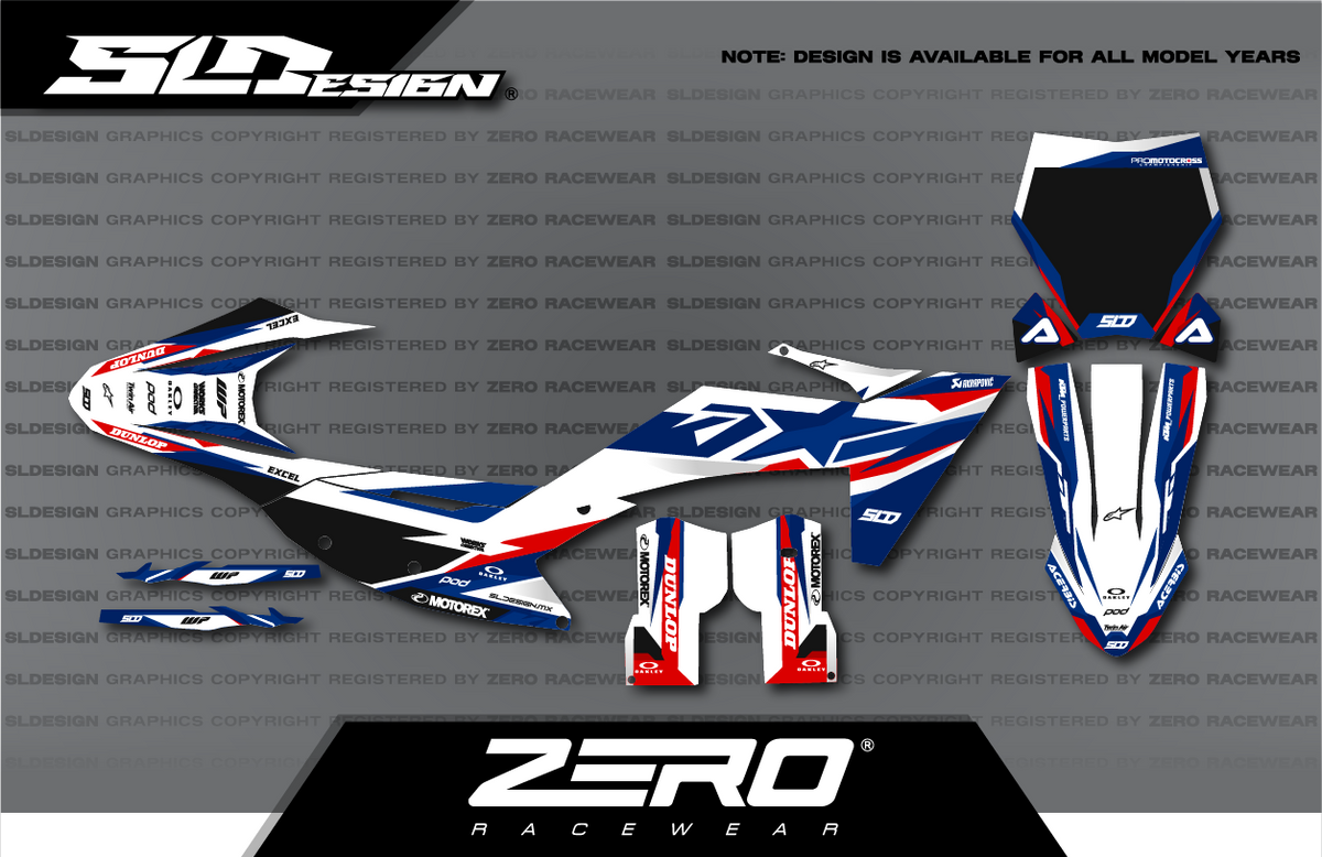 KTM SX/SX-F Graphics Kit #55 – White/Navy/Red by SLDesigns