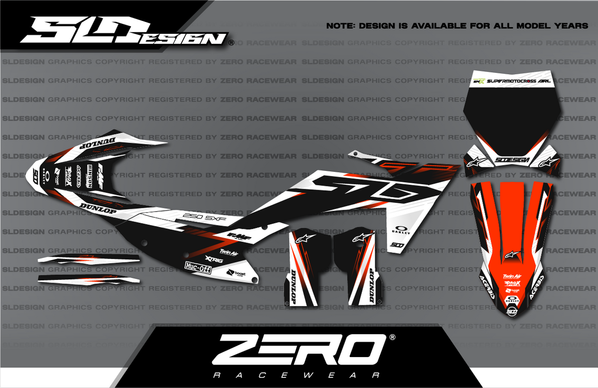 KTM SX/SX-F Graphics Kit #42 – Black/White/Orange by SLDesigns