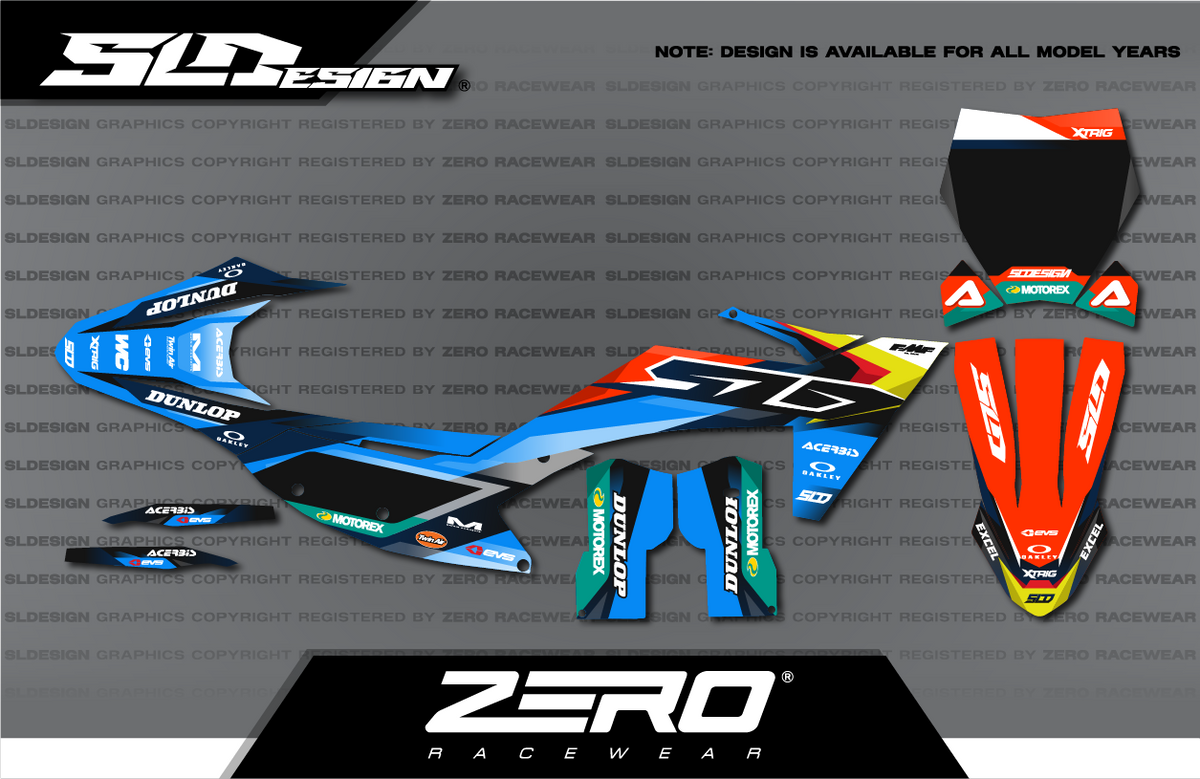 KTM SX/SX-F Graphics Kit #52 – Blue/Orange/Black by SLDesigns