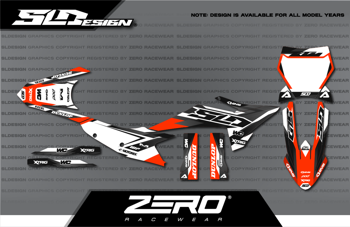 KTM SX/SX-F Graphics Kit #51 – White/Black/Orange by SLDesigns