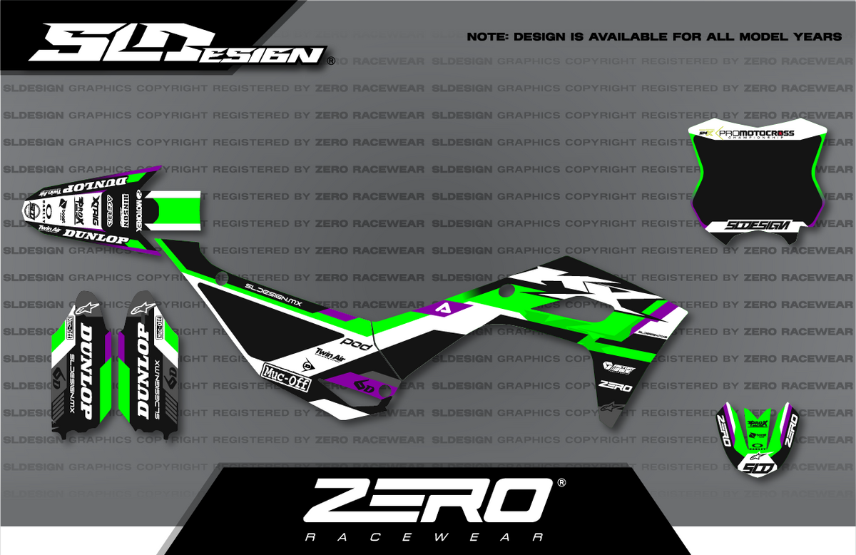 Kawasaki KX Graphics Kit #2 – Green/Black/Purple by SLDesigns