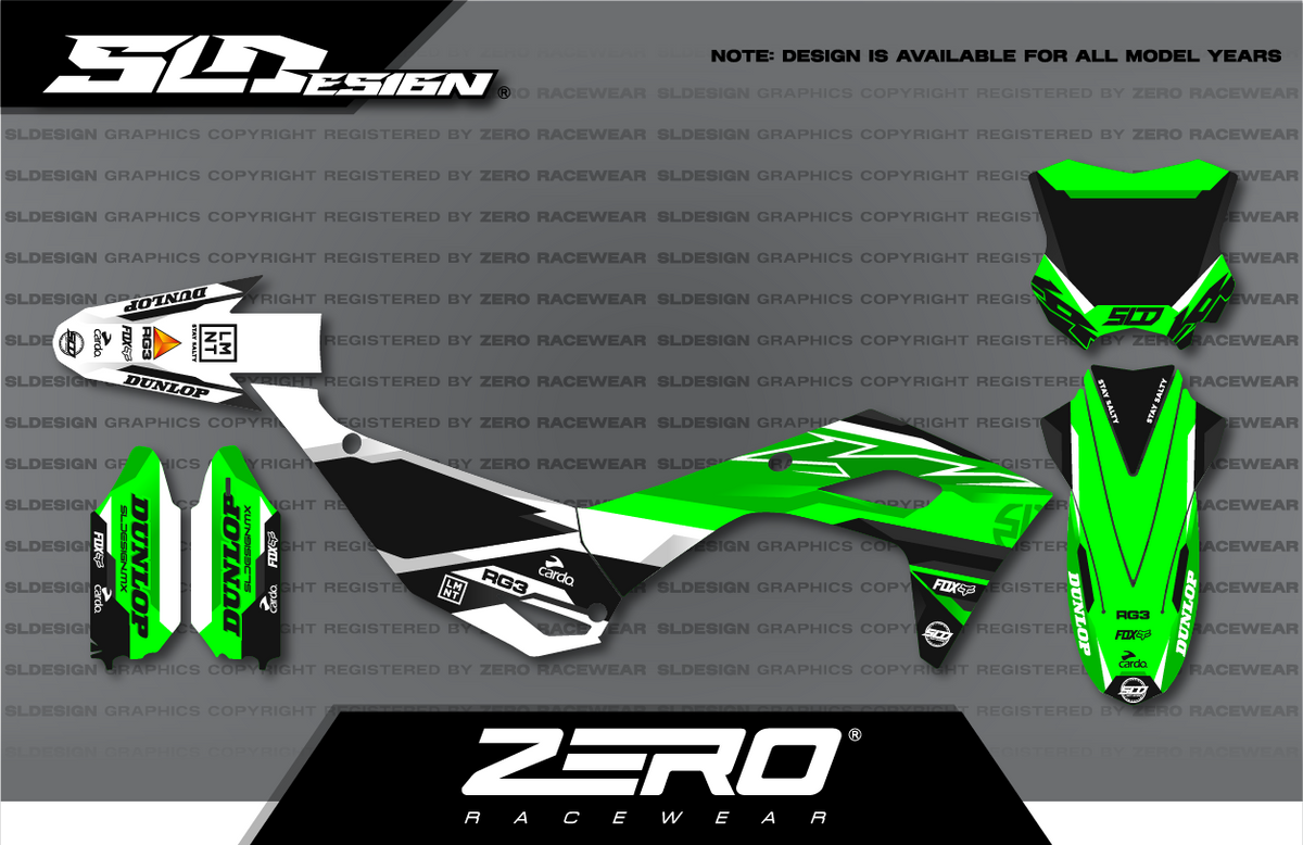 Kawasaki KX Graphics Kit #5 – Green/White/Black by SLDesigns