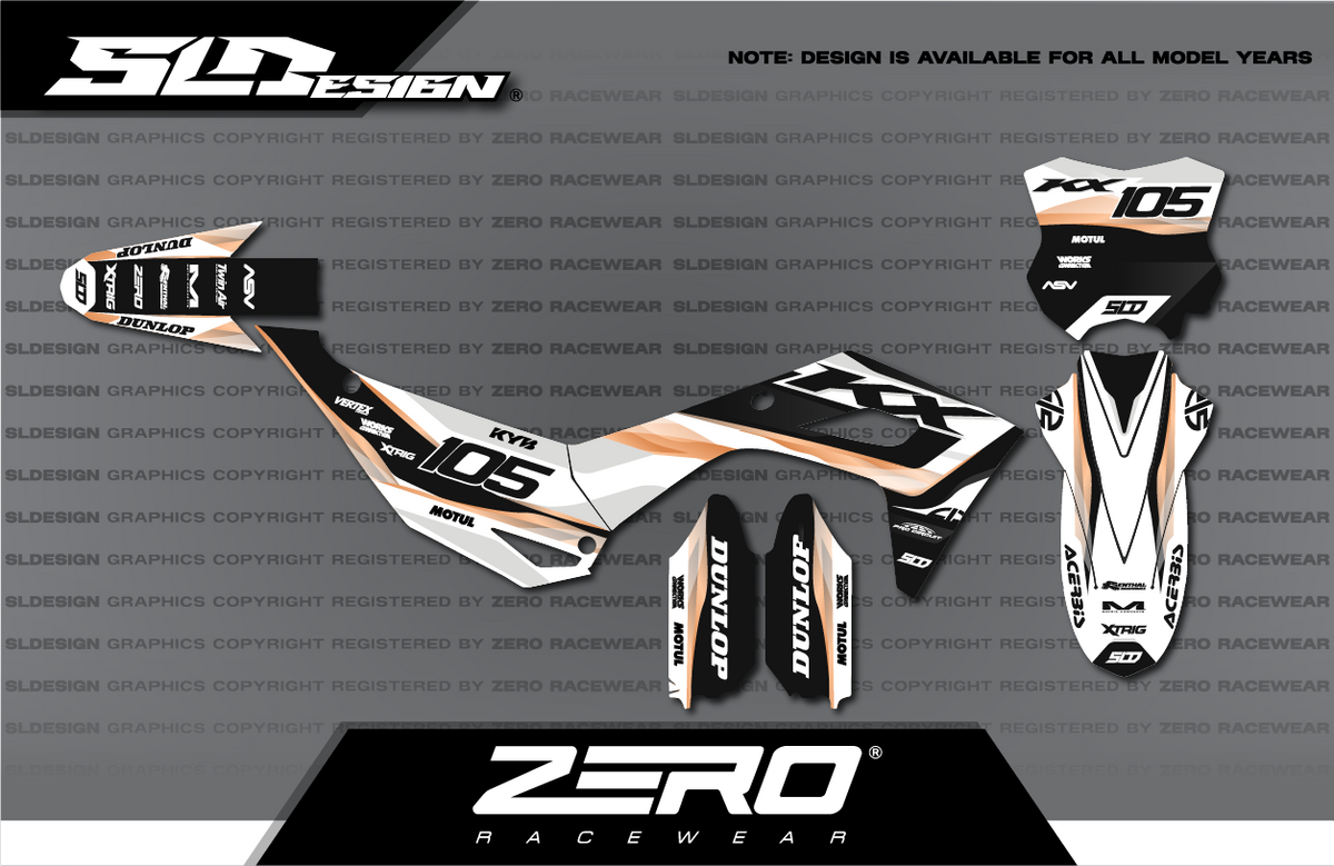 Kawasaki KX Graphics Kit #13 – White/Black/Tan by SLDesigns