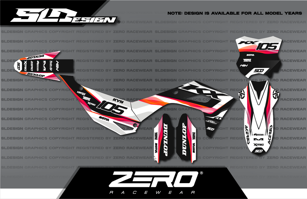 Kawasaki KX Graphics Kit #9 – White/Black/Pink by SLDesigns