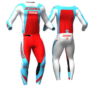 Precision – White Teal Red custom motocross jersey and pants by Zero Racewear