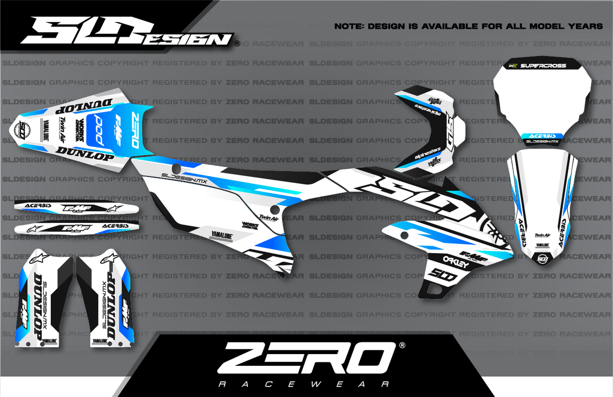 Yamaha YZ Graphics Kit #5 – White/Light Blue by SLDesigns