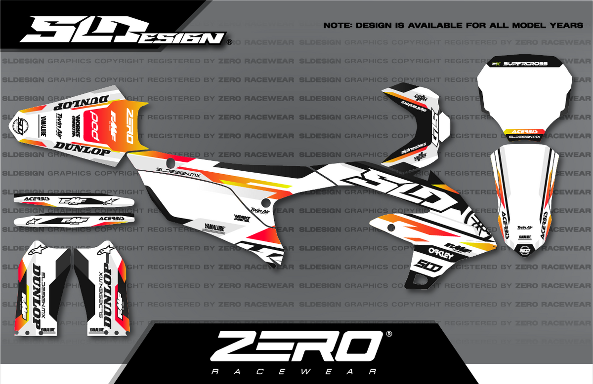 Yamaha YZ Graphics Kit #7 – White/Orange/Black by SLDesigns