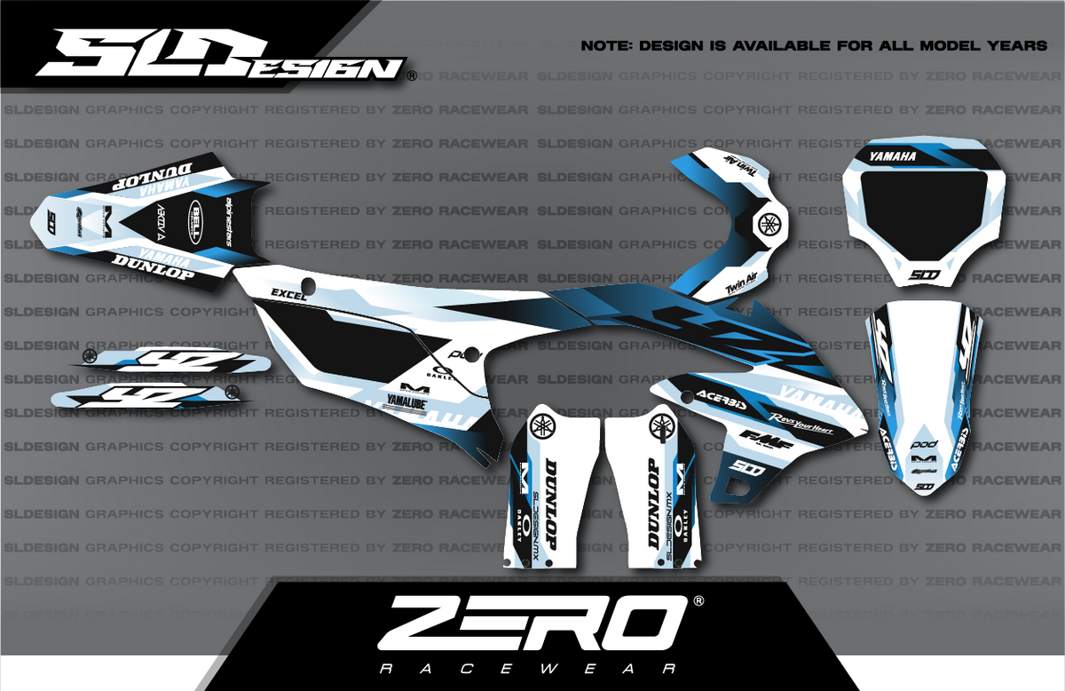 Yamaha YZ Graphics Kit #40 – White/Light Blue/Navy by SLDesigns