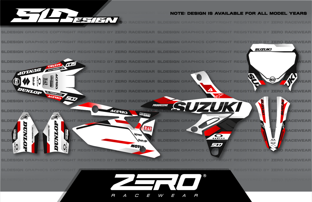 Suzuki RM/RM-Z Graphics Kit #4 – White/Red/Black by SLDesigns