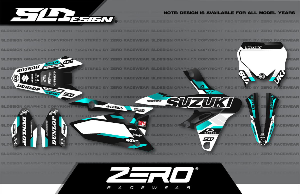 Suzuki RM/RM-Z Graphics Kit #6 – Teal/Black/White by SLDesigns