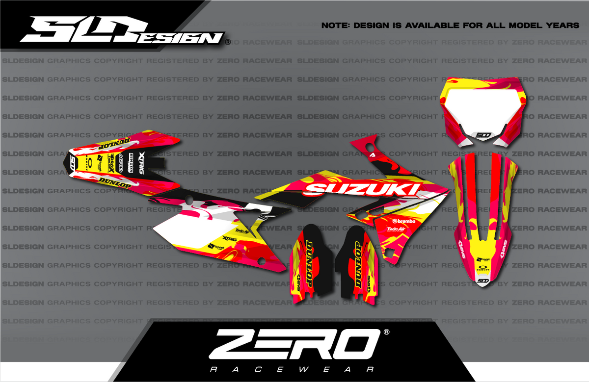 Suzuki RM/RM-Z Graphics Kit #16 – Red/Yellow/White by SLDesigns
