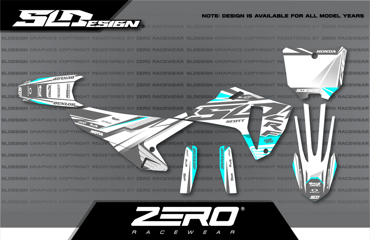 Honda CRF Graphics Kit #10 – White/Gray/Teal by SLDesigns